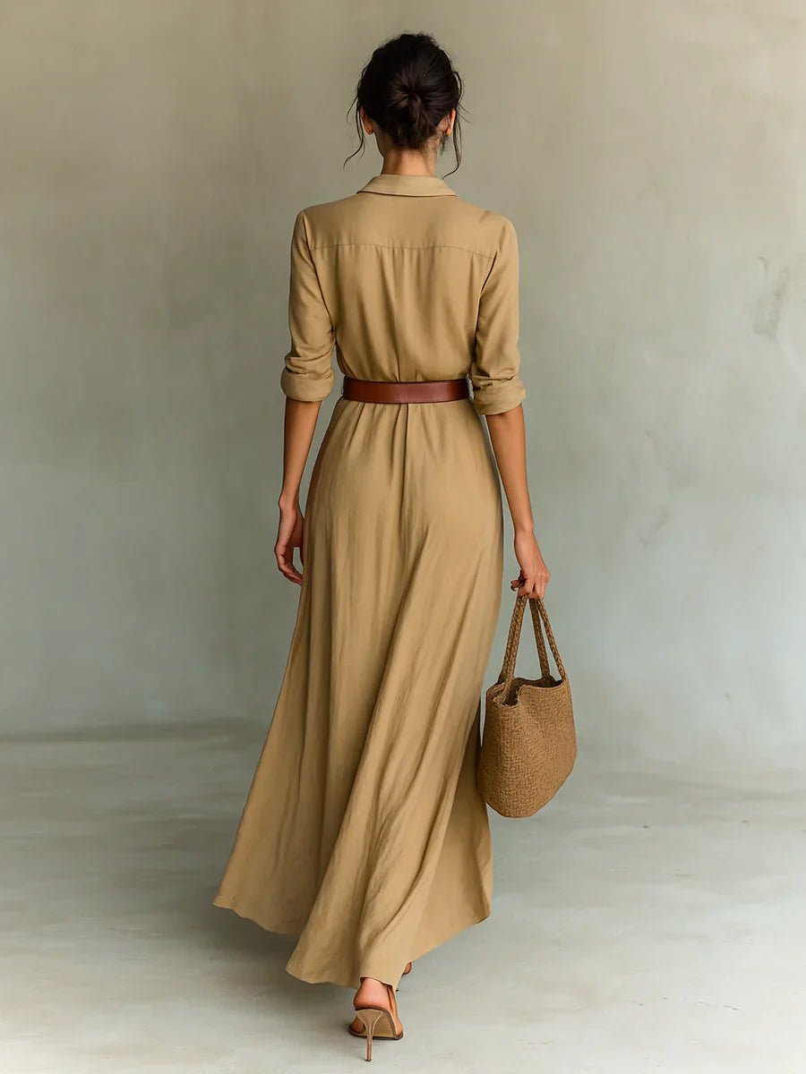 Camille™ | Maxivestido con Solapas y Cinturón en la Cintura