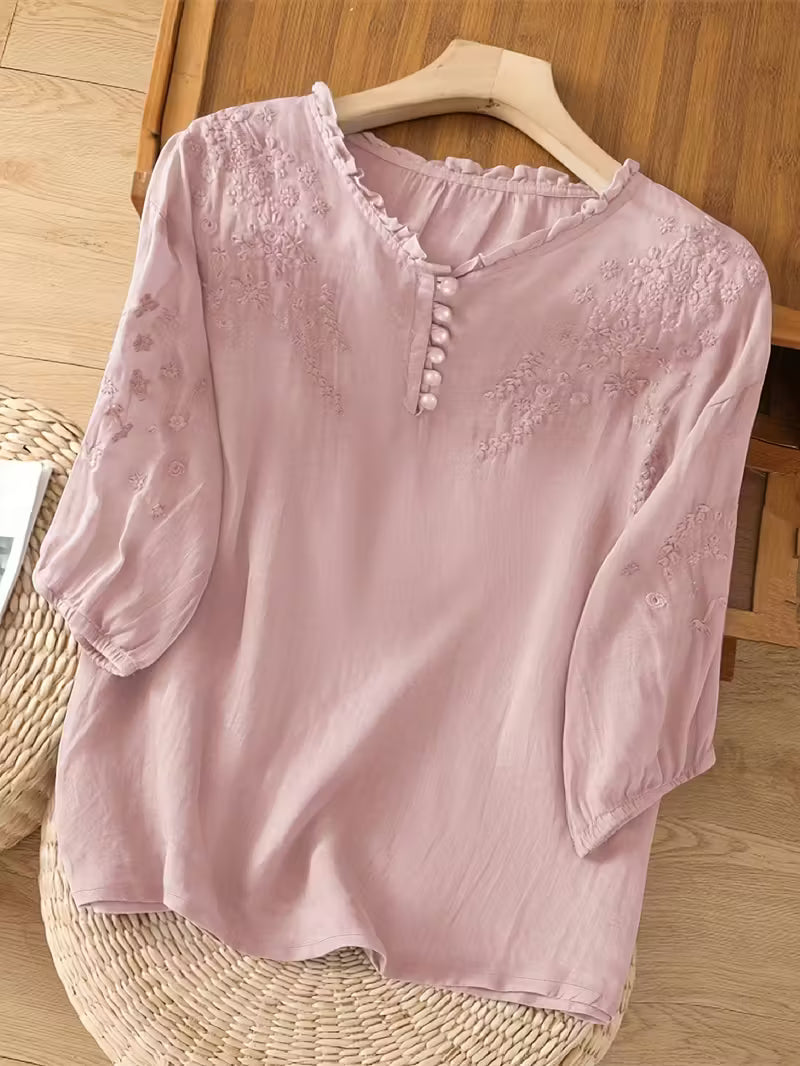 Éléna™ — Blusa bordada elegante en mezcla de lino