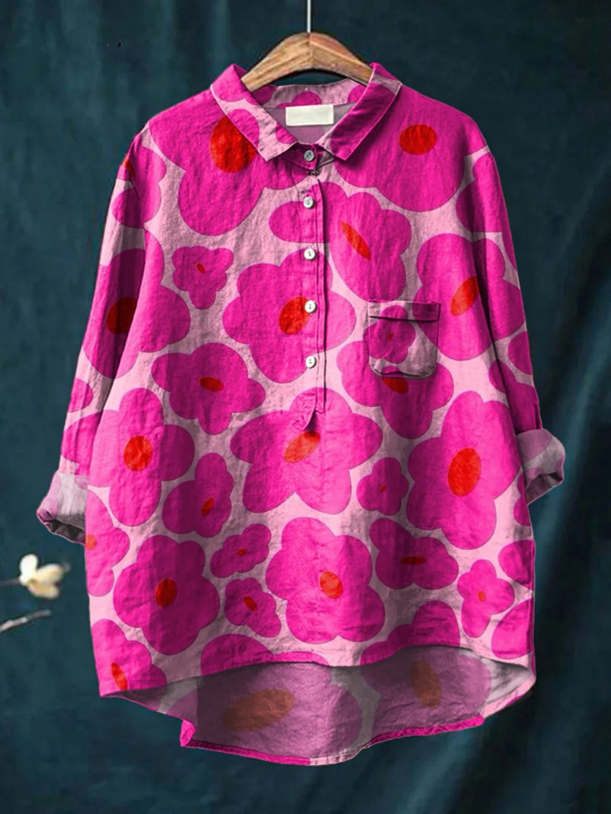 Amayah | Camisa Casual para Damas con Estampado de Flores Rosadas