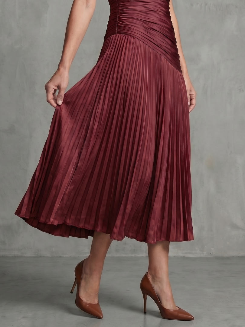 Theodora | Vestido Midi con Plisado y Rayas en la Cintura