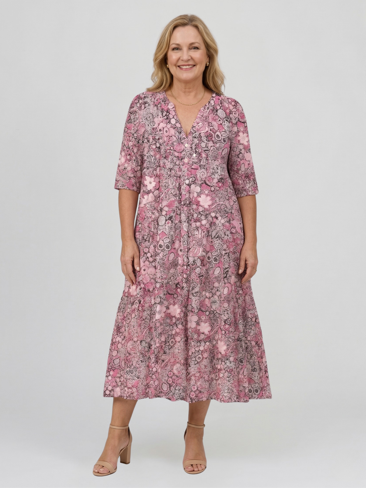 Vestido Midi Elegante con Escote en V de Alicia Graceful