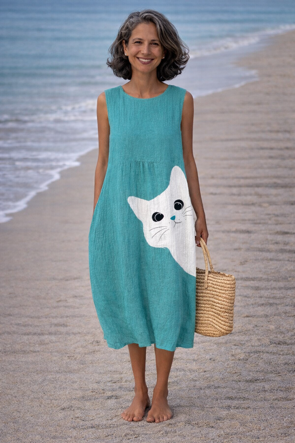 Ana | Vestido midi con arte de gatos lindos