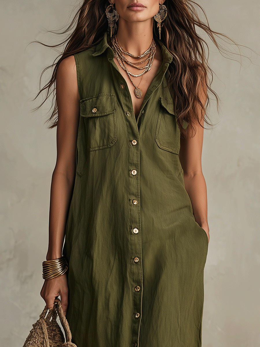 Vestido Maxi Camisón Boho Oliva Sin Esfuerzo