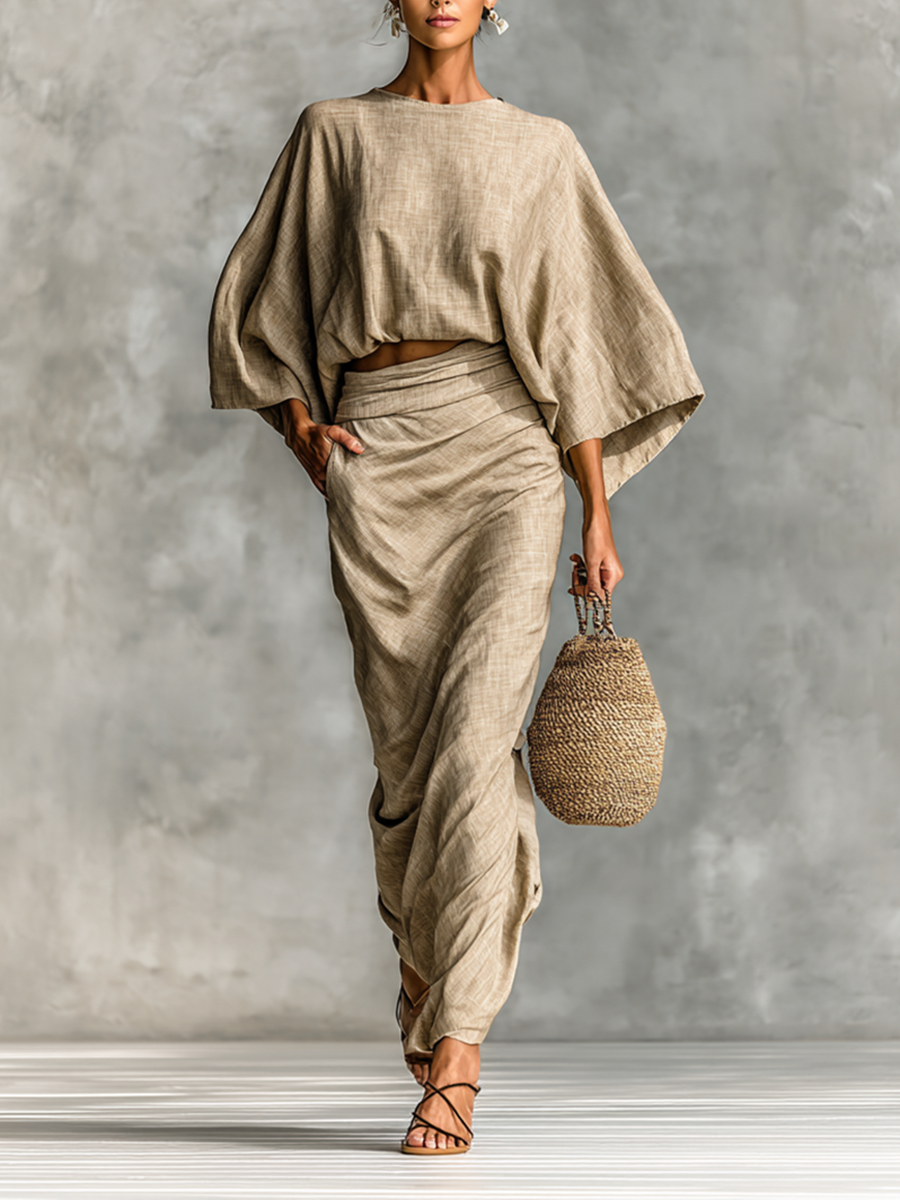 Selene | Conjunto de Top Batwing Suave y Falda Maxi