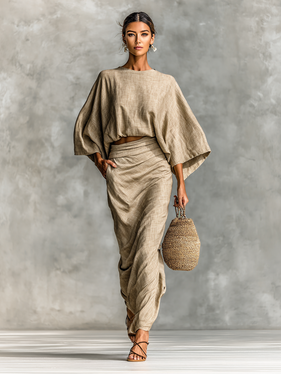 Selene | Conjunto de Top Batwing Suave y Falda Maxi