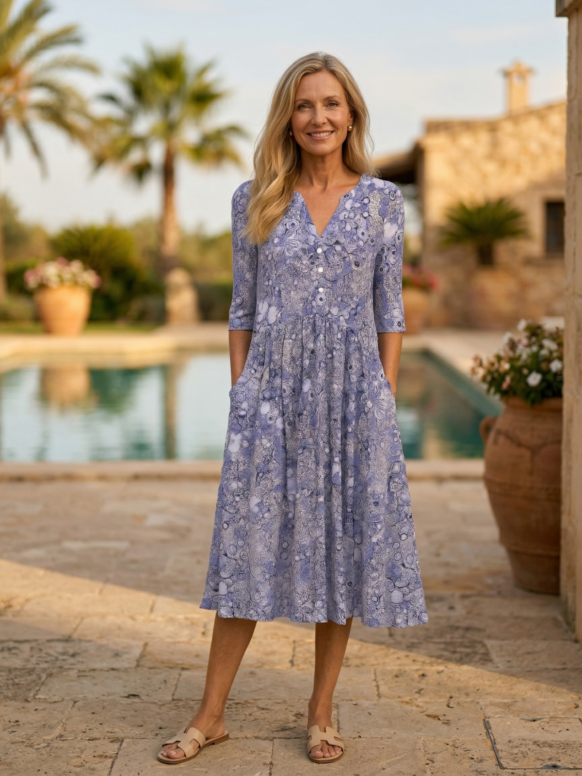 Vestido Midi Elegante con Escote en V de Alicia Graceful