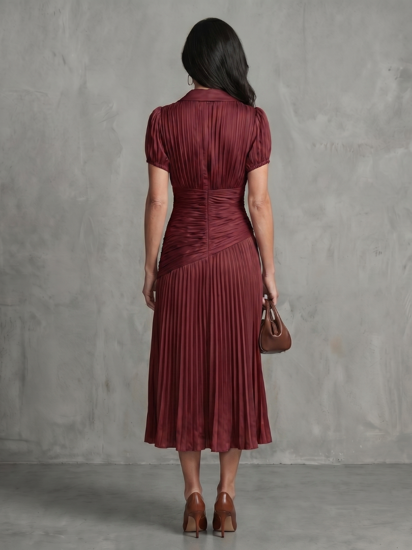 Theodora | Vestido Midi con Plisado y Rayas en la Cintura