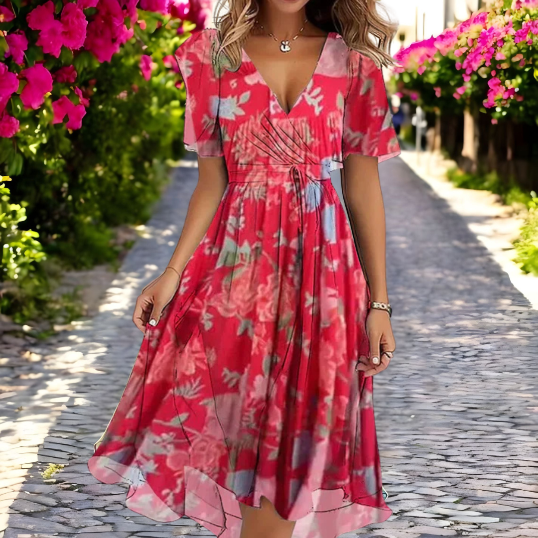 Rosalind - Vestido Floral de Corte Suelto con Escote en V Profundo