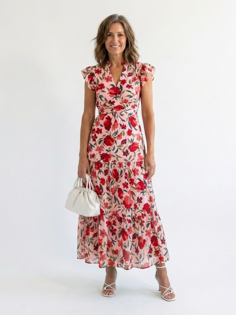 Lila | Vestido Midi Con Escote En V Y Capas
