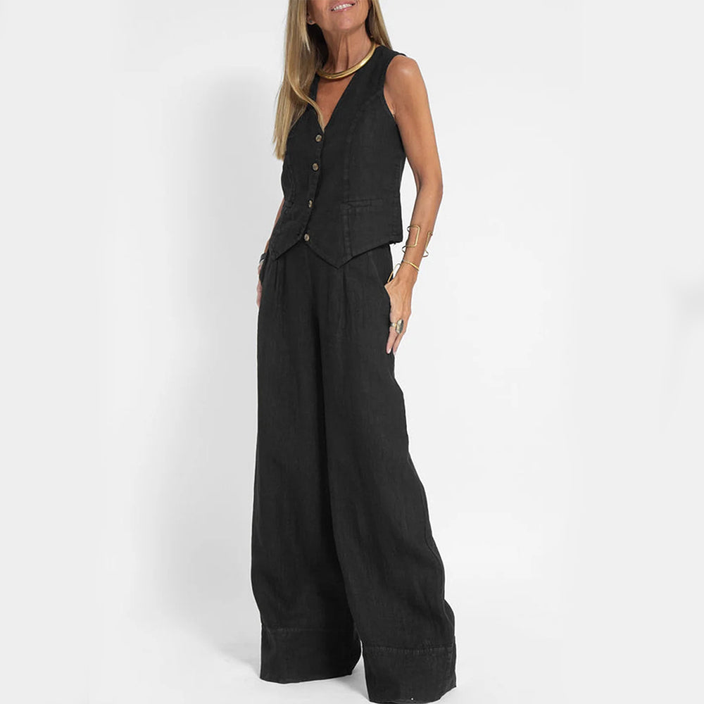 Top de verano sin mangas y pantalones rectos anchos