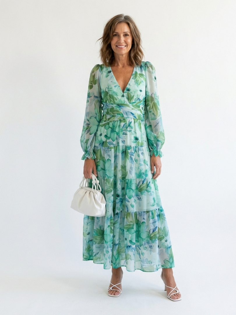 Althea | Vestido Maxi de Flores de Manga Larga
