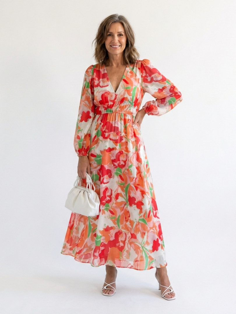 Althea | Vestido Maxi de Flores de Manga Larga