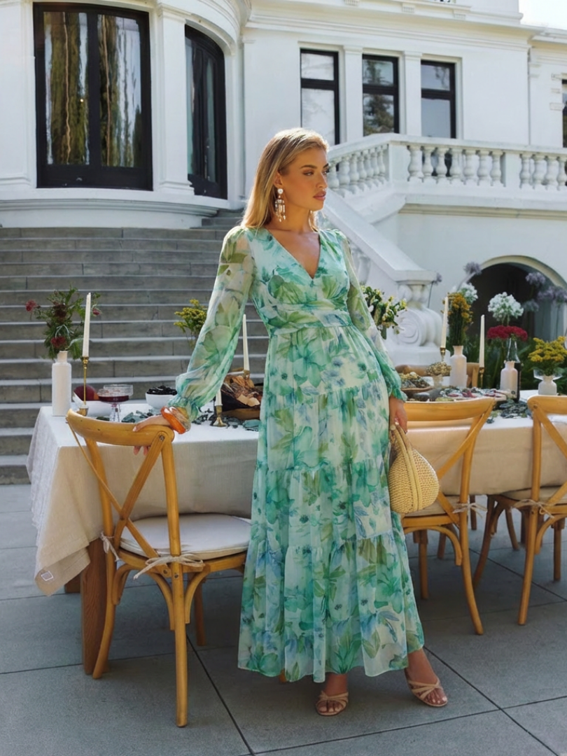 Althea | Vestido Maxi de Flores de Manga Larga