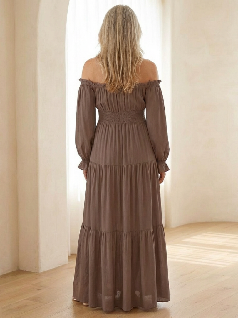 Aveline | Vestido Maxi de Manga Larga con Hombros Descubiertos