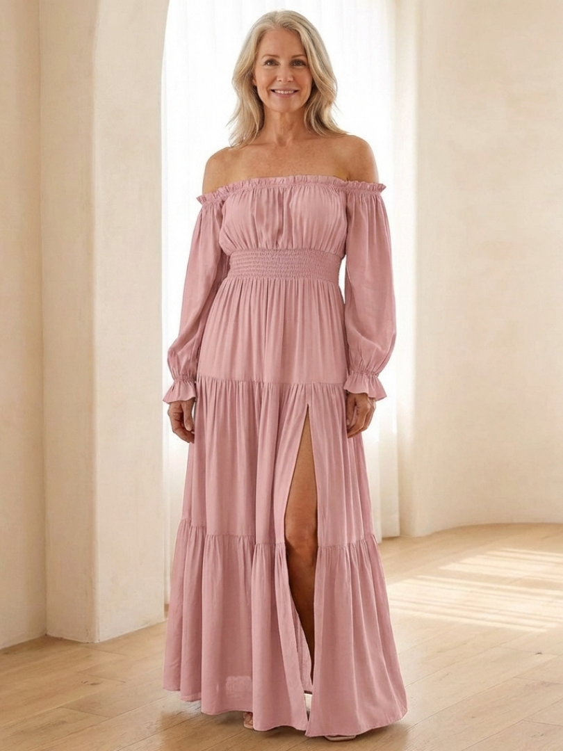 Aveline | Vestido Maxi de Manga Larga con Hombros Descubiertos