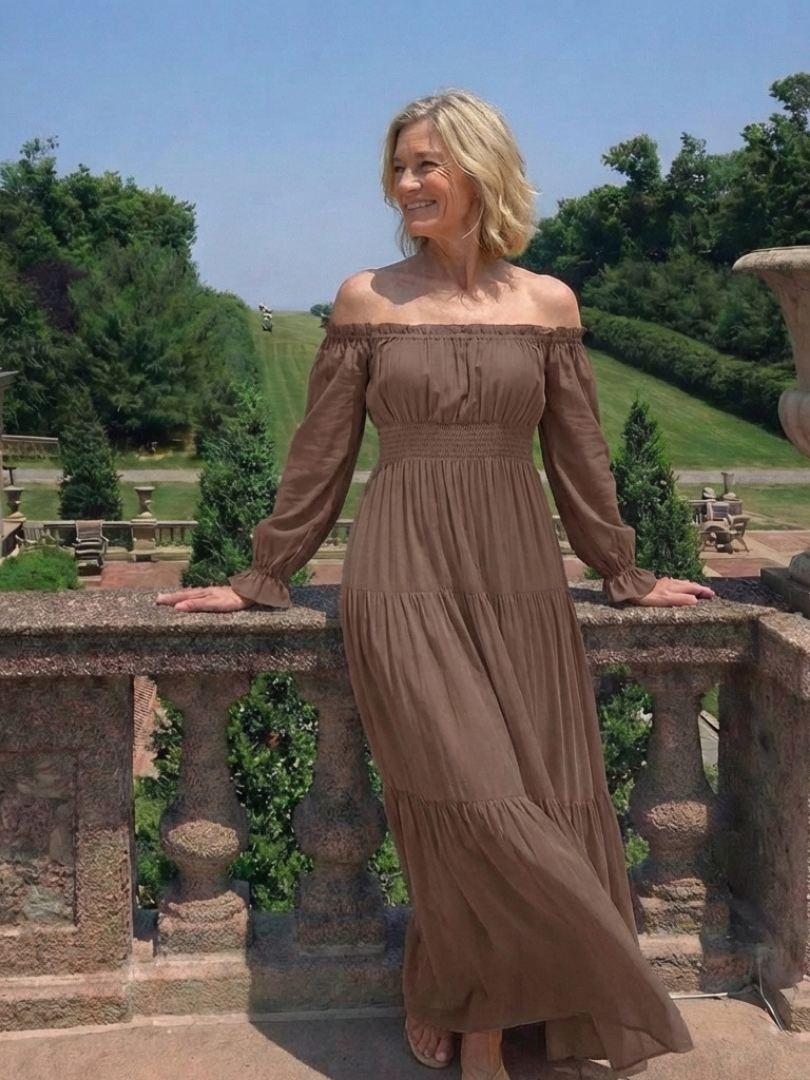 Aveline | Vestido Maxi de Manga Larga con Hombros Descubiertos