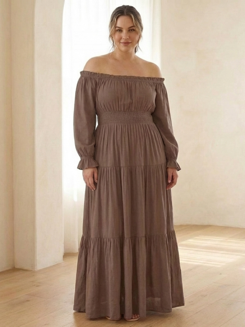 Aveline | Vestido Maxi de Manga Larga con Hombros Descubiertos