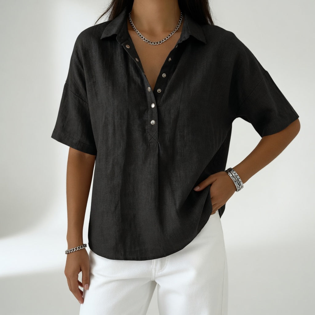 Tiphaine™ — Blusa de cuello de camisa casual suavidad veraniega