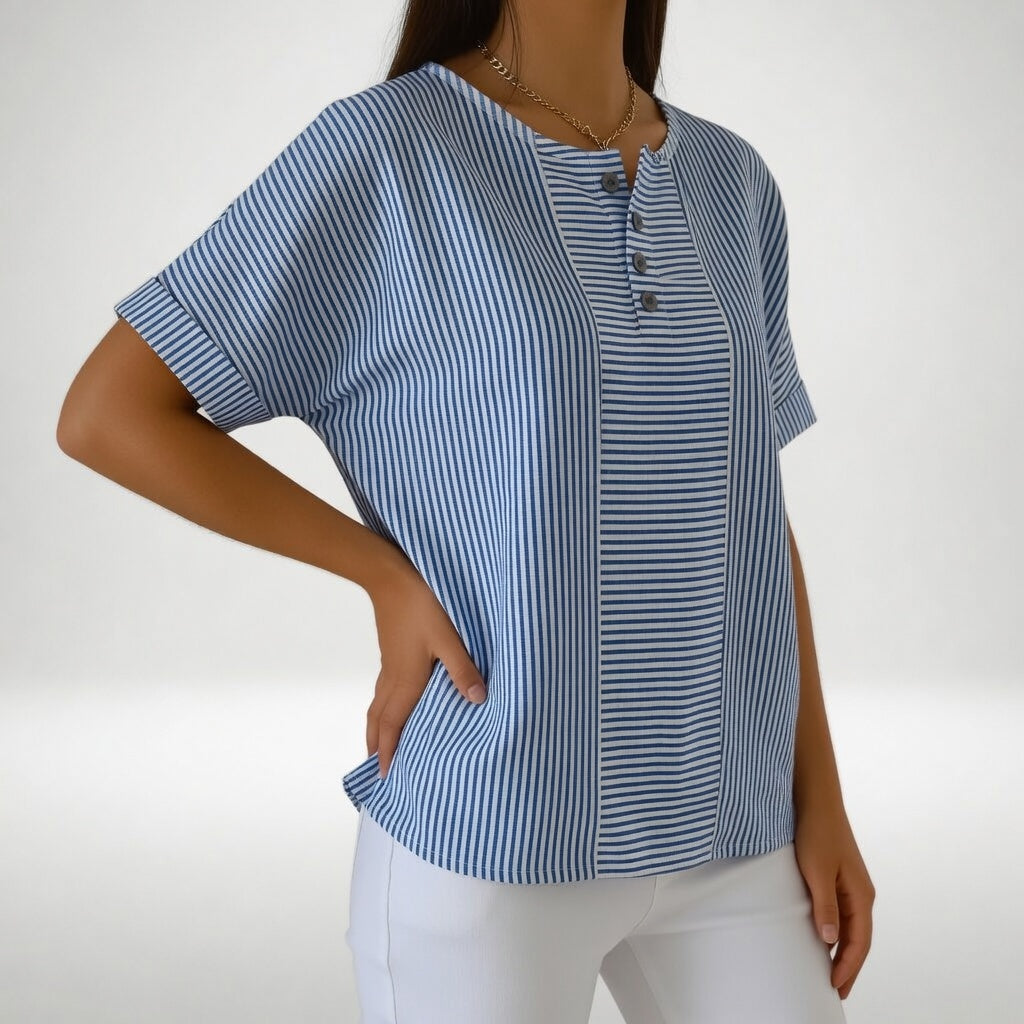 Sorène™ — Blusa de lino rayada de suavidad natural