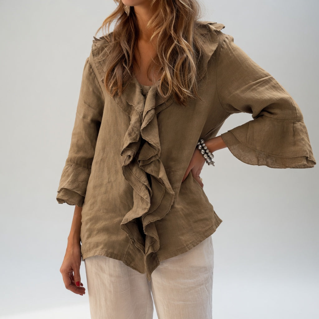 Apolline™ — Blusa fluida con cuello volante elegante