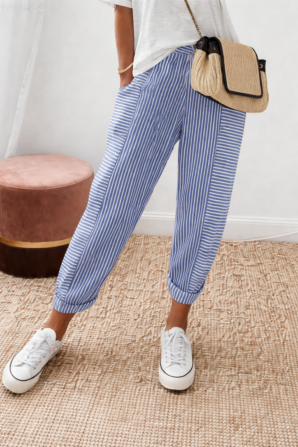 Marina | Pantalones Jogger de Rayas Azules Costero