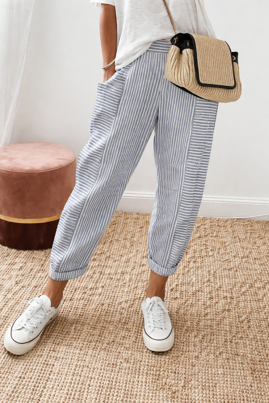Sage | Pantalones de Confort Minimalista con Rayas