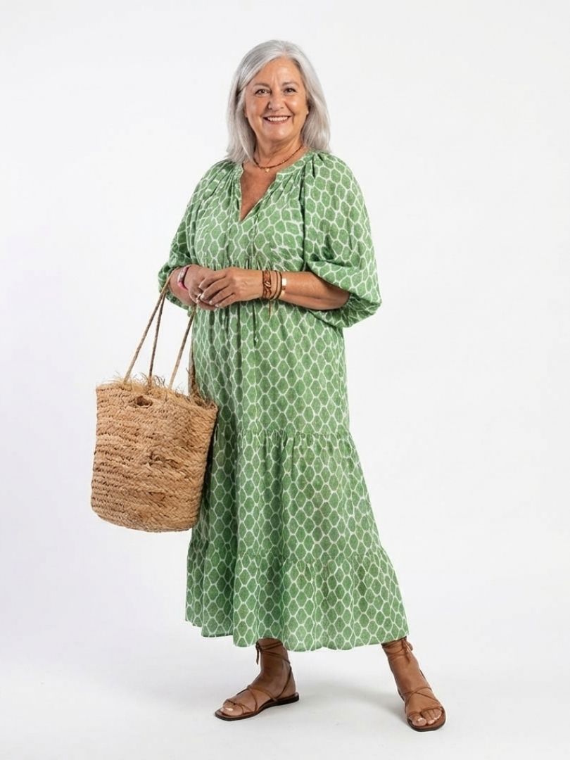 Apolline | Vestido midi con escote en V y mangas tres cuartos