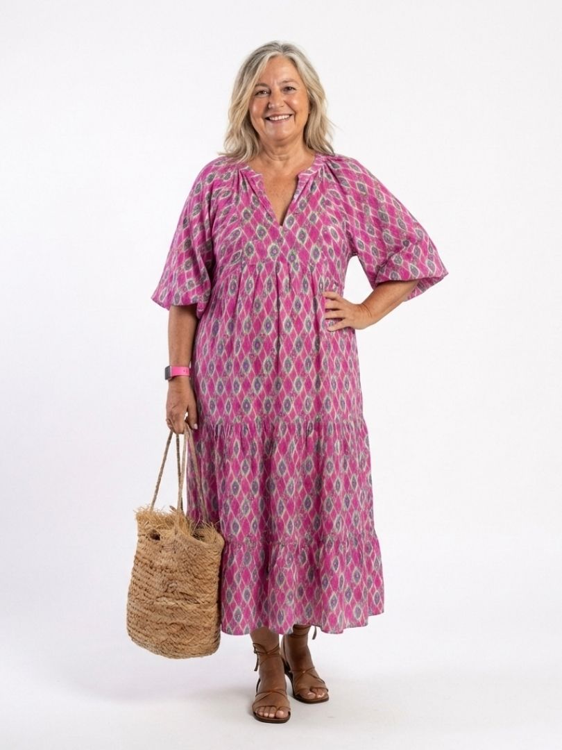 Apolline | Vestido midi con escote en V y mangas tres cuartos