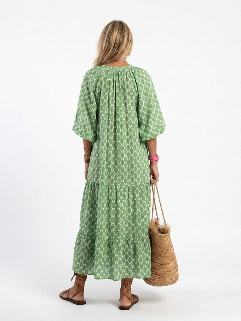 Apolline | Vestido Midi con Manga 3/4 y Cuello en V
