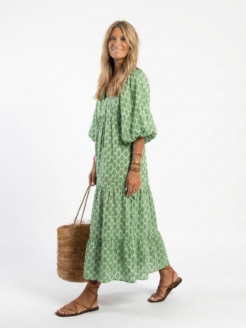 Apolline | Vestido midi con escote en V y mangas tres cuartos