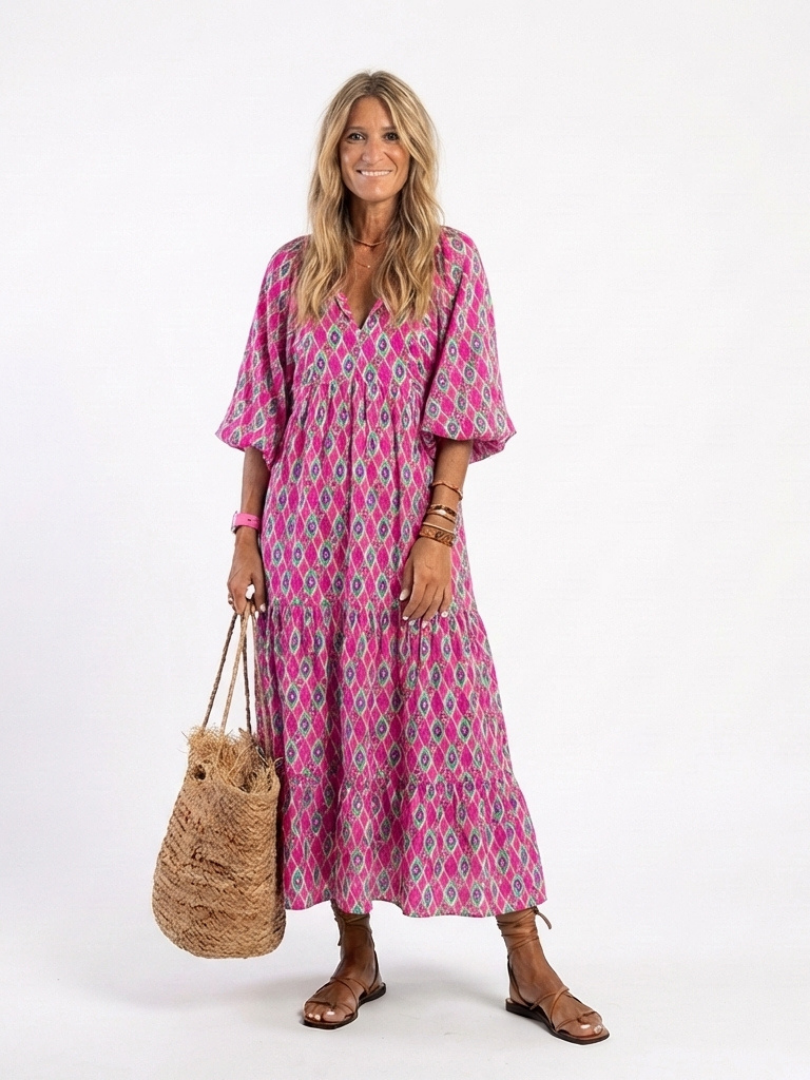 Apolline | Vestido midi con escote en V y mangas tres cuartos
