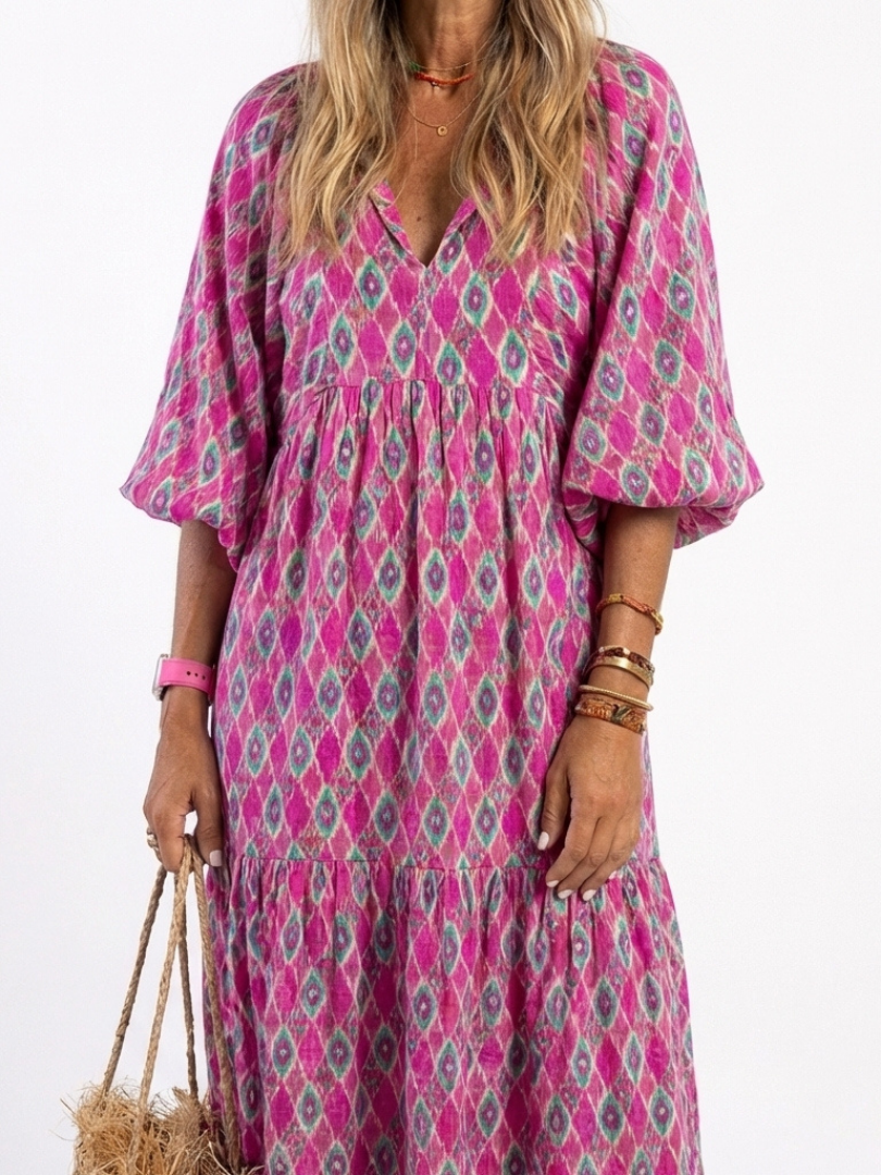 Apolline | Vestido midi con escote en V y mangas tres cuartos
