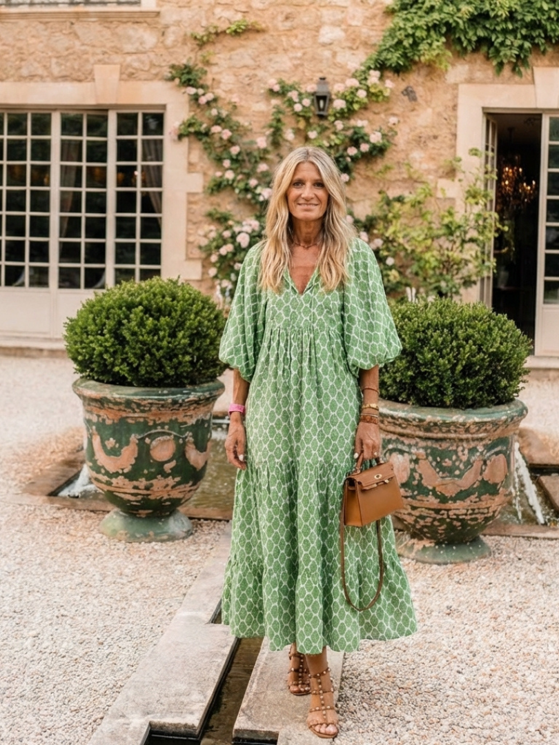 Apolline | Vestido midi con escote en V y mangas tres cuartos