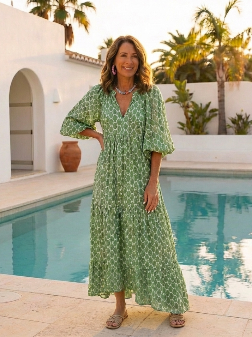 Apolline | Vestido midi con escote en V y mangas tres cuartos