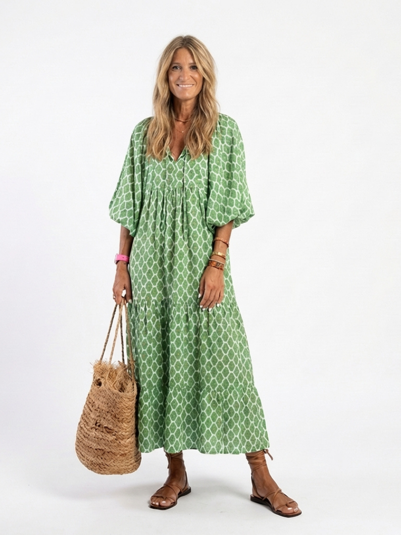 Apolline | Vestido Midi con Manga 3/4 y Cuello en V
