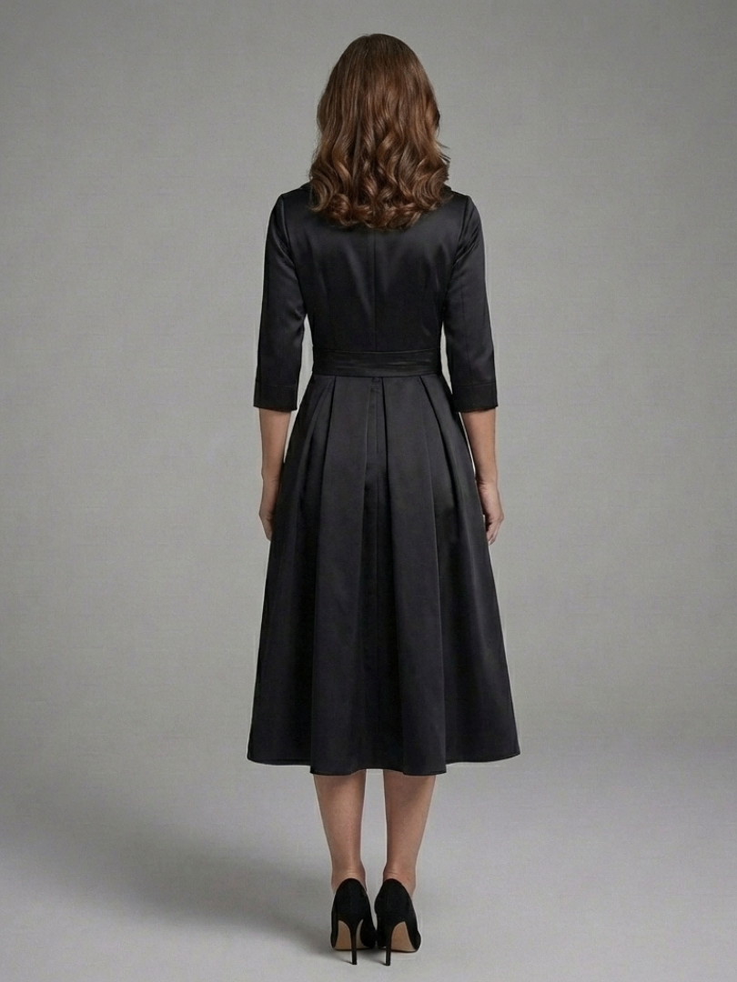 Genevieve | Vestido Midi con Cuerpo Envueltos y Manga Tres Cuartos