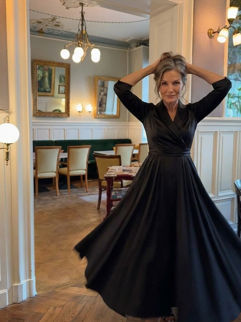 Genevieve | Vestido Midi con Cuerpo Envueltos y Manga Tres Cuartos