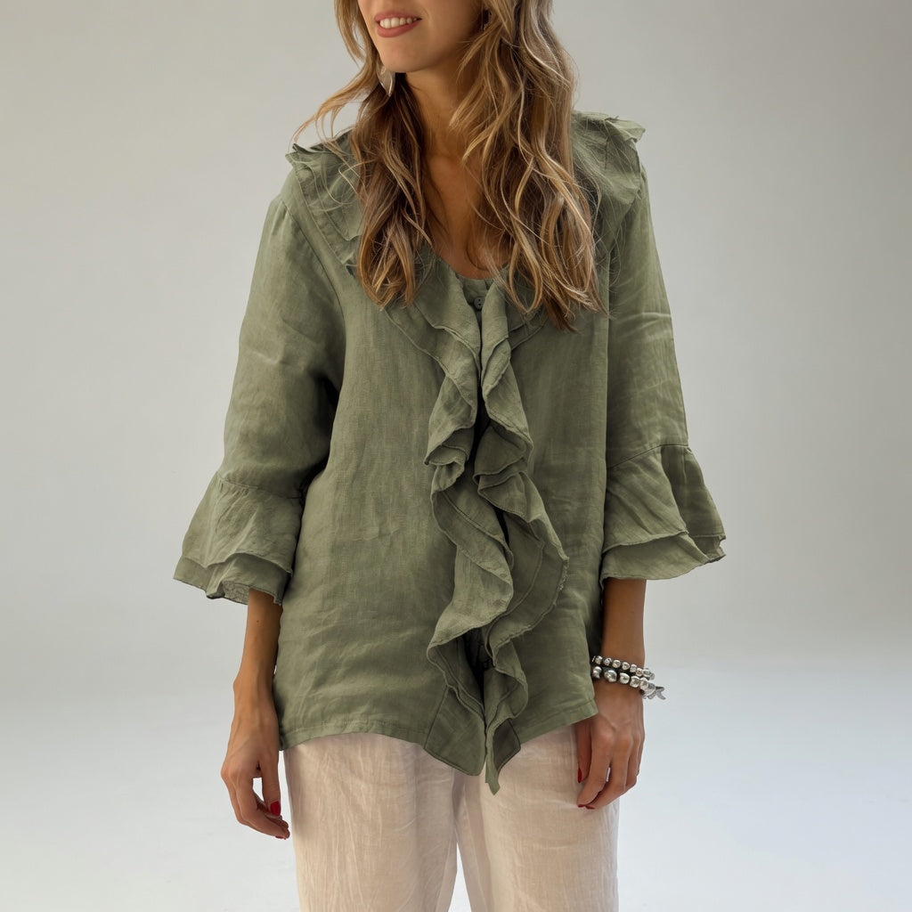 Apolline™ — Blusa fluida con cuello volante elegante