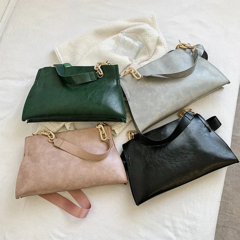 Elegante Bolsa de Hombro de Cuero Suave - Bolsa de Moda de Gran Capacidad