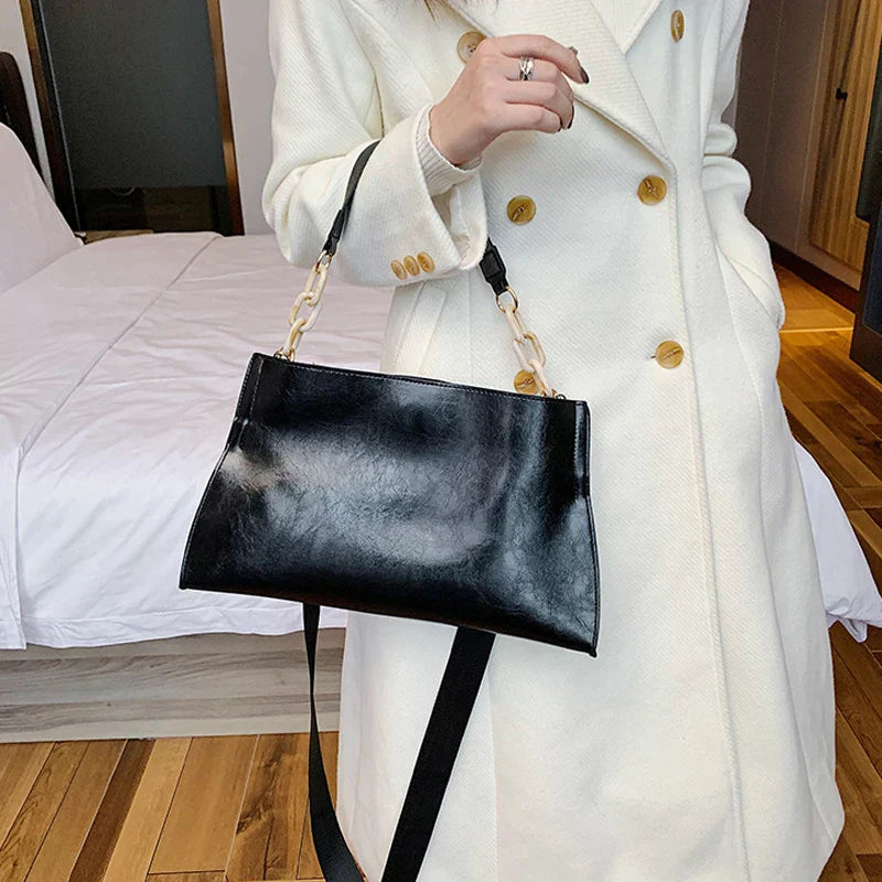 Elegante Bolsa de Hombro de Cuero Suave - Bolsa de Moda de Gran Capacidad