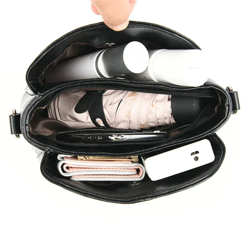 Elegante Bolsa Tote y Crossbody de Cuero Bordado para Mujeres