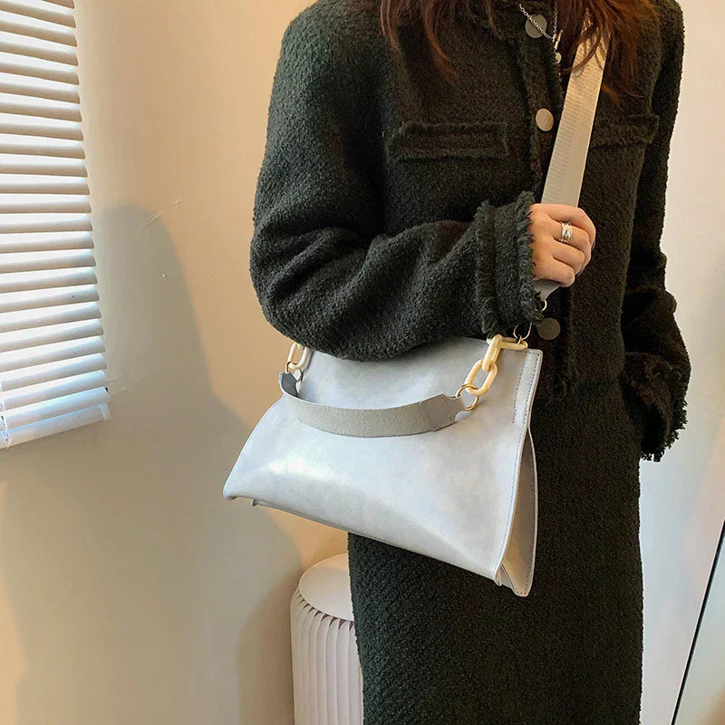 Elegante Bolsa de Hombro de Cuero Suave - Bolsa de Moda de Gran Capacidad