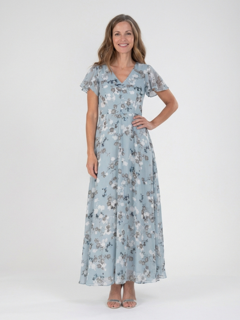 Ismeria | Vestido Maxi de Chiffon con Flores