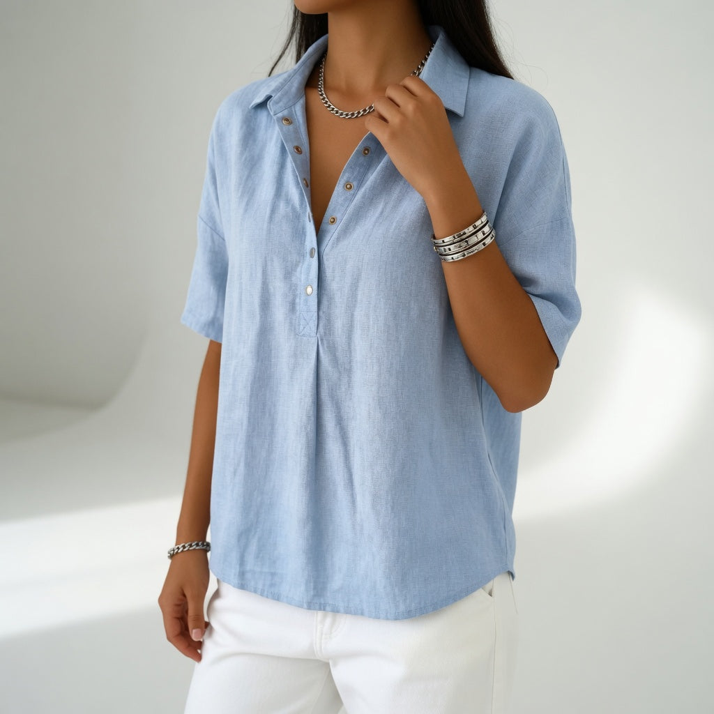 Tiphaine™ — Blusa de cuello de camisa casual suavidad veraniega