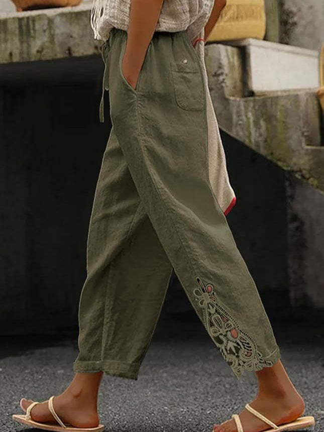 Pantalones Rectos de Algodón Liviano con Cintura Alta
