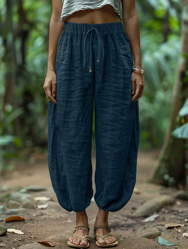 Pantalones de Algodón con Cintura Ajustable de Corte Suelto