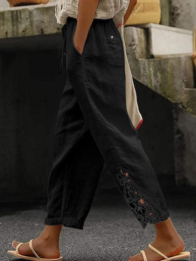 Pantalones Rectos de Algodón Liviano con Cintura Alta