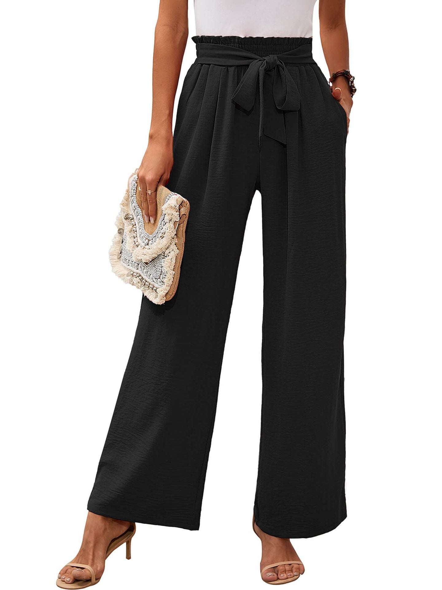 Pantalones de Pierna Ancha de Cintura Alta para Mujeres con Cintura de Tiro Suave