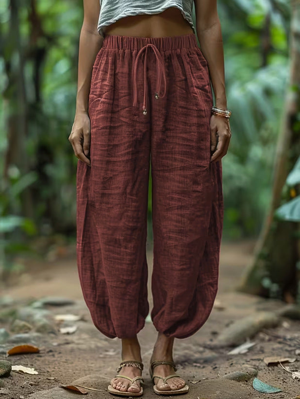 Pantalones de Algodón con Cintura Ajustable de Corte Suelto