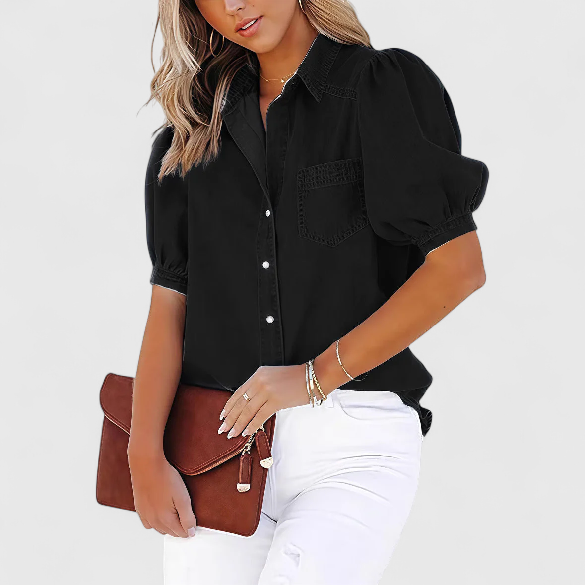 Regina - Blusa Relajada con Mangas Abullonadas
